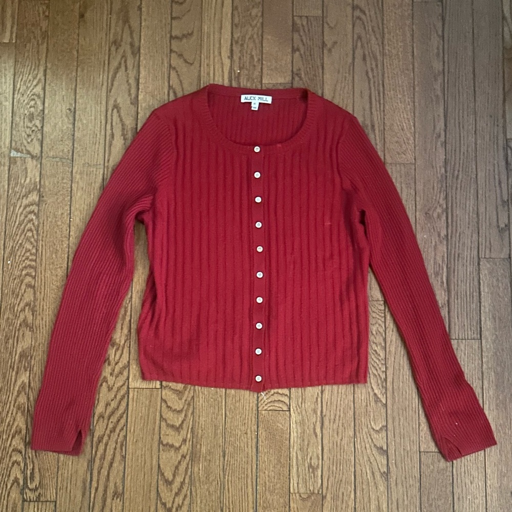 Alex Mill Wool Blend Red Button-Up Women’s Ribbed Cardigan